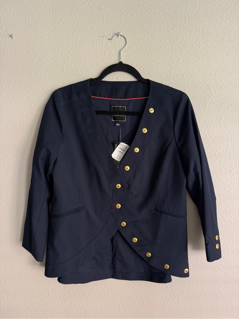 TALLULAH SUNRISE Navy Asymmetric Button Military Blazer Jacket Sz L NWT